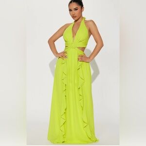Fashion nova Elegant Lime Halter Maxi Dress small